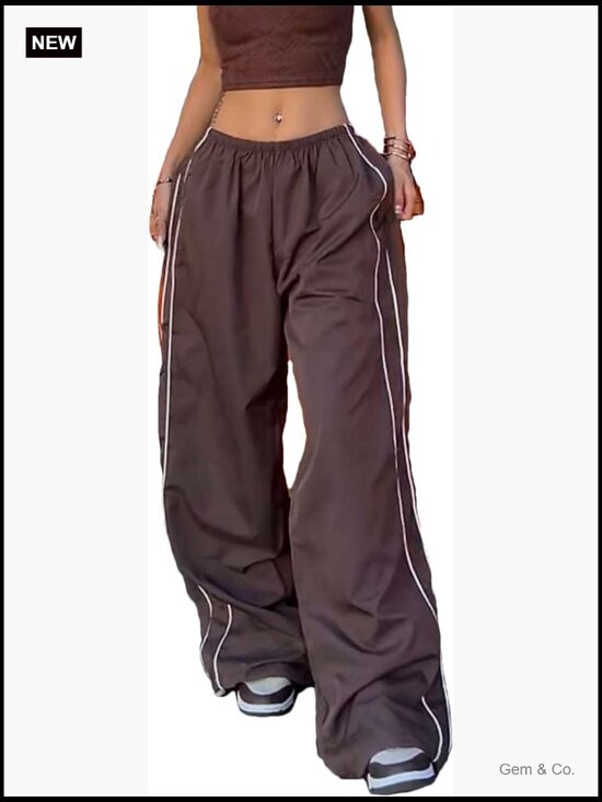 Pants - Womens Baggy Wide Leg Track Pants Y2k Elastic Waist Jogger Sweatpants